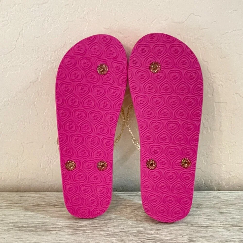 New The Children's Place Flip Flop Sandals Foil Metallic Gold Pineapple 5/6